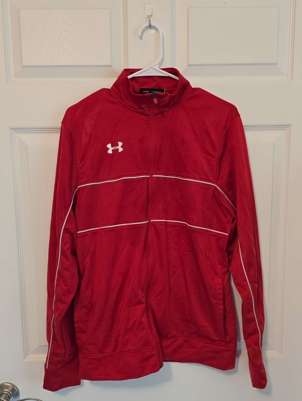 Under Armour Red Full-Zip Performance Jacket with White Piping Mens Med Loose